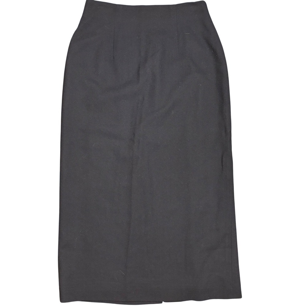 Chaus Vintage 100% Wool Midi Pencil Skirt Size 8 Navy Blue High Waist Lined 32"